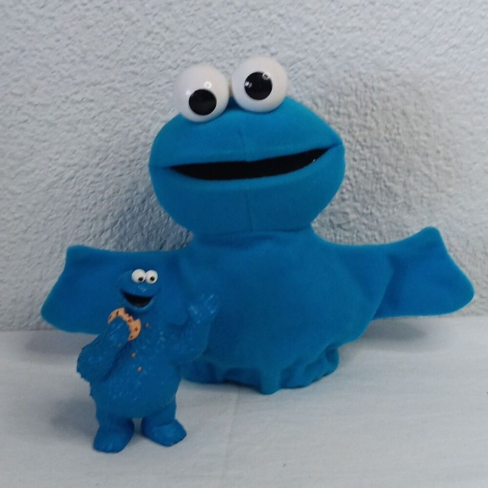 Sesame Street Figurine Head Start Toys Cookie Monster Figure & Hand Puppet Lot